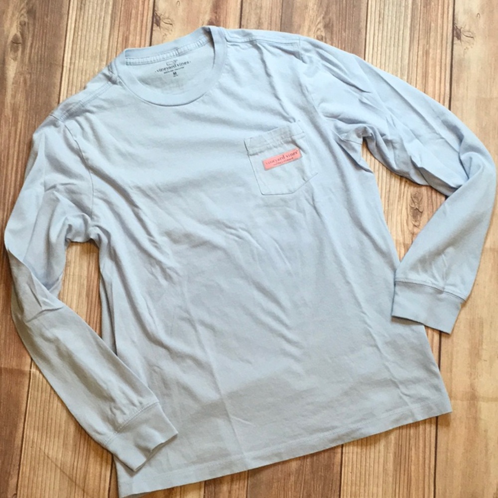 Vineyard Vines Long Sleeve Tee Shirt in Light Blue with Pink - Picture 2 of 6